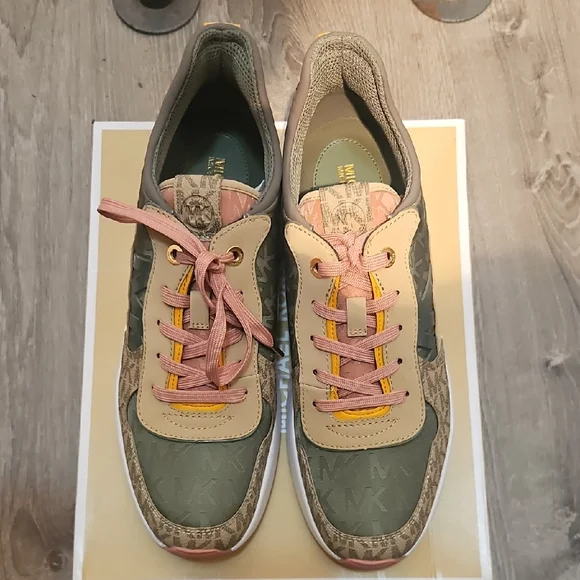 Michael Kors Olive and Pink Patterned Sneakers - Picture 7 of 8